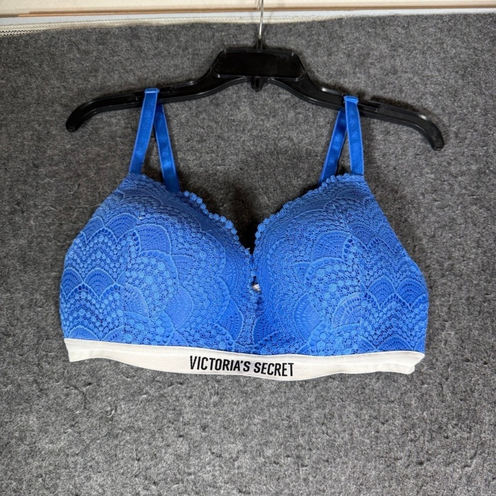Victoria's Secret Blue Lace Bralette Logo Band Adjustable Straps 38D